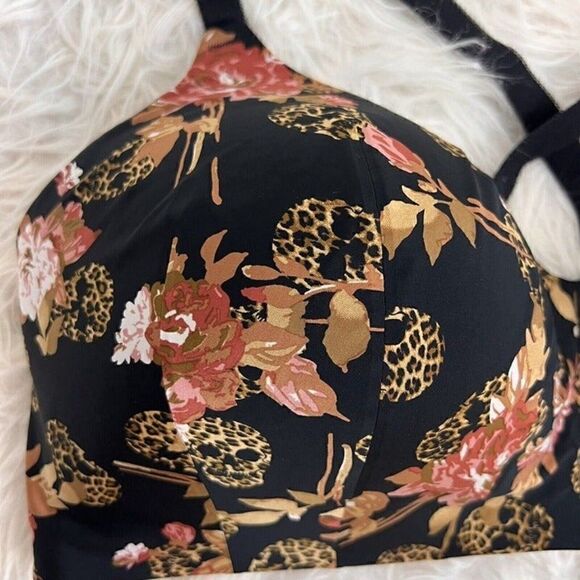 Torrid Wire-Free Lightly Lined Print Racerback Bra 42DDD Cheetah Floral Print - Picture 6 of 12